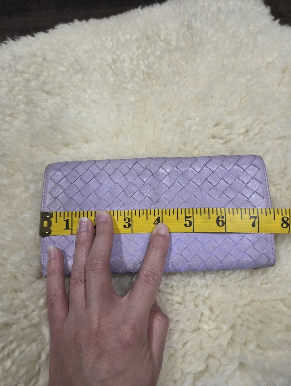 Authentic Bottega Veneta Lilac Purple Intrecciato Woven Leather Continental Wall